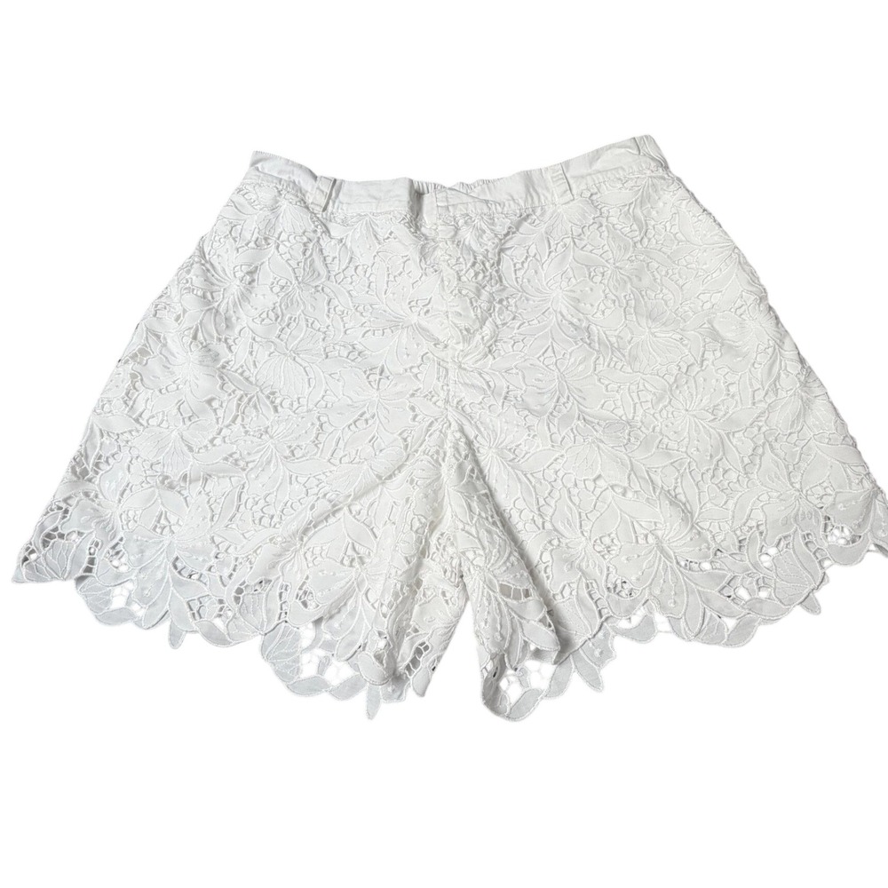 Johnny Was Jade White Floral Eyelet Lace Scalloped Elastic Waist Shorts 10 Boho
